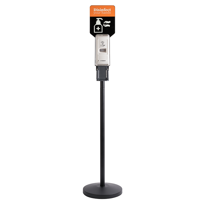 Desinfektionsständer Ø 32 cm, H: 163 cm Metall, schwarz, Kunststoff mit Sensor
